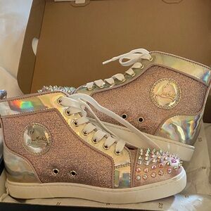 Christian Louboutin Holographic Pink Glitter High-Top Sneakers